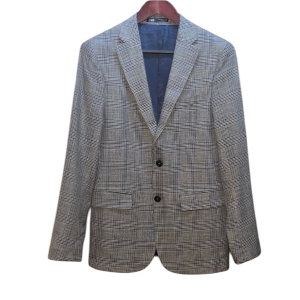 New Zara Mens Blazer Jacket Glen Plaid Double Back Vents Size 38 NWOT